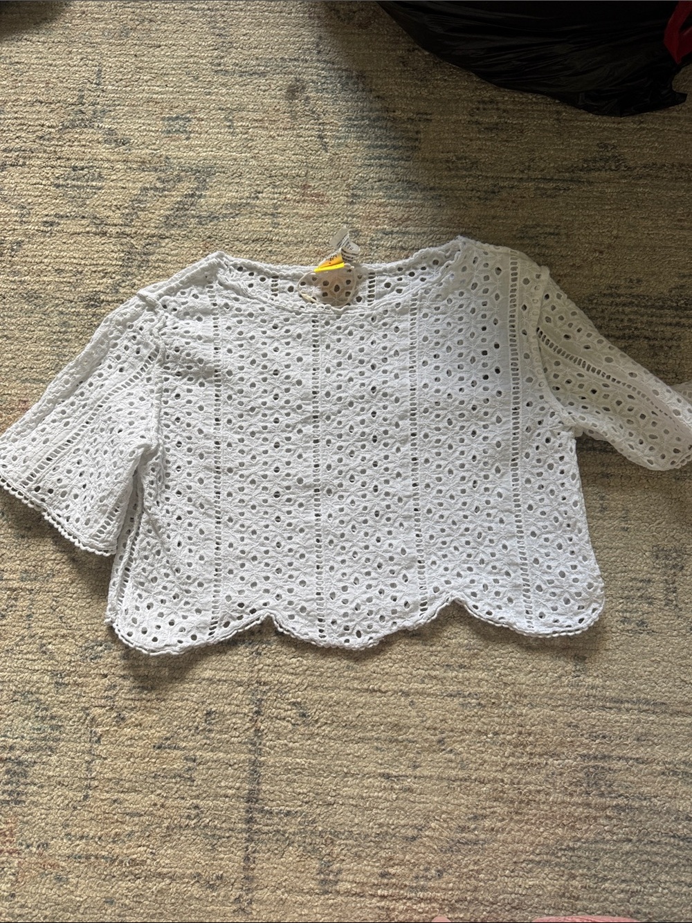 Agua Bendita White Eyelet Cropped Top